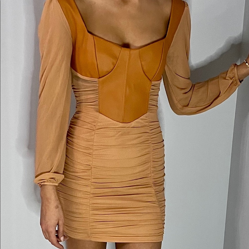 Leather Mesh Bodycon Mini Dress